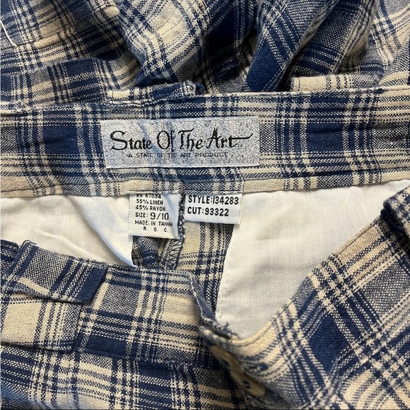 Super high rise vintage linen plaid shorts navy tan state of the art mom - Picture 4 of 8